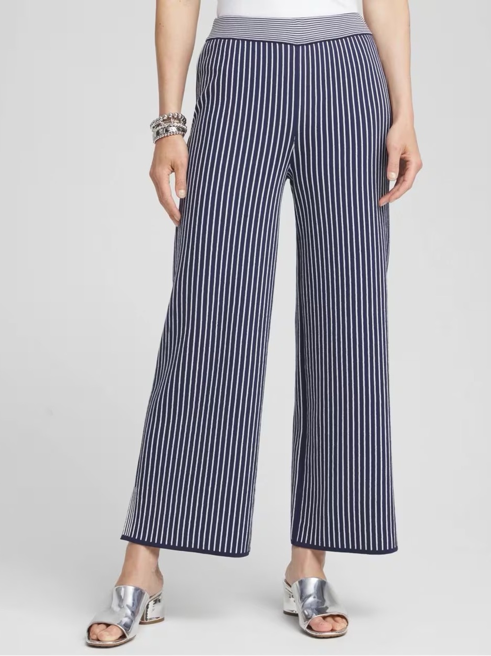 Chico’s Wide Leg Sweater Knit Pants Women’s Size XL Stripes Pull On Stretchy